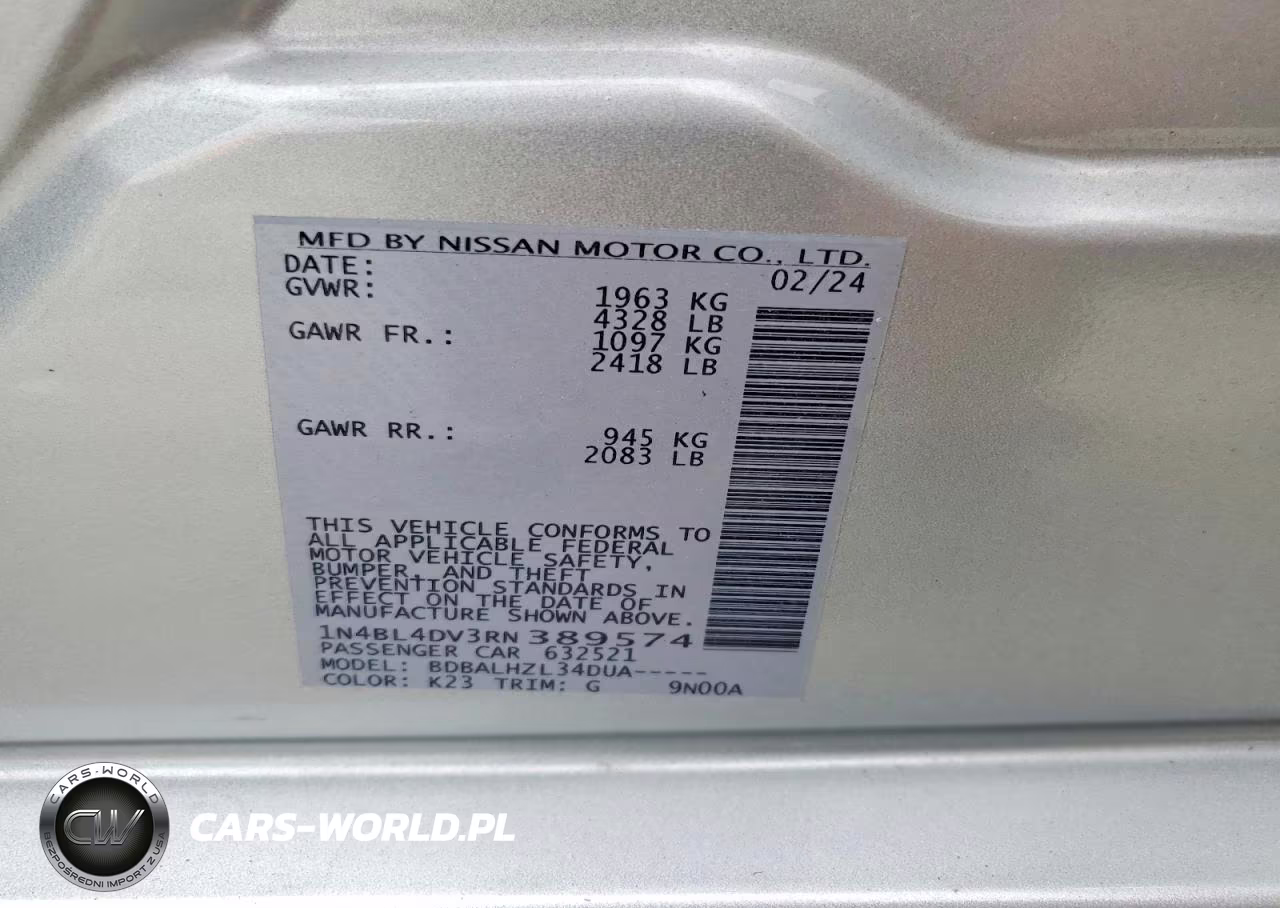 2024 Nissan Altima Sv VIN:1N4BL4DV3RN389574 - 12
