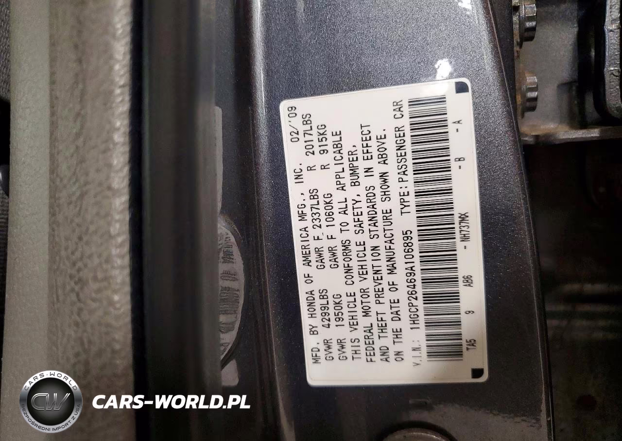 2009 Honda Accord Lxp VIN:1HGCP26469A106895 - 12