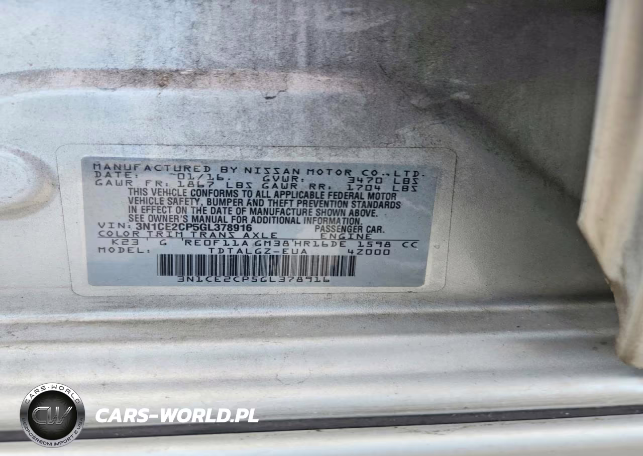 2016 Nissan Versa Note Sr VIN:3N1CE2CP5GL378916 - 12