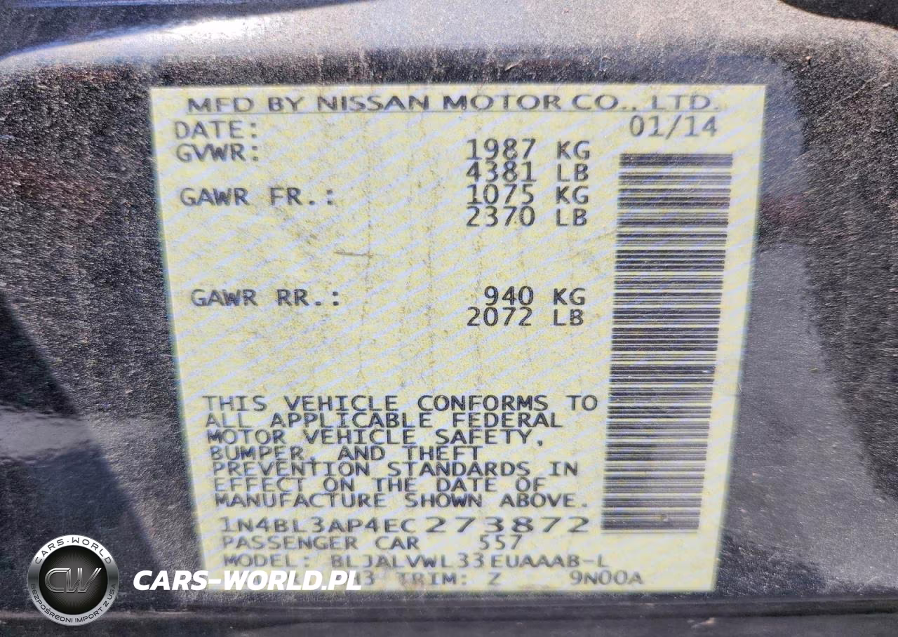 2014 Nissan Altima 3.5 Sl VIN:1N4BL3AP4EC273872 - 12