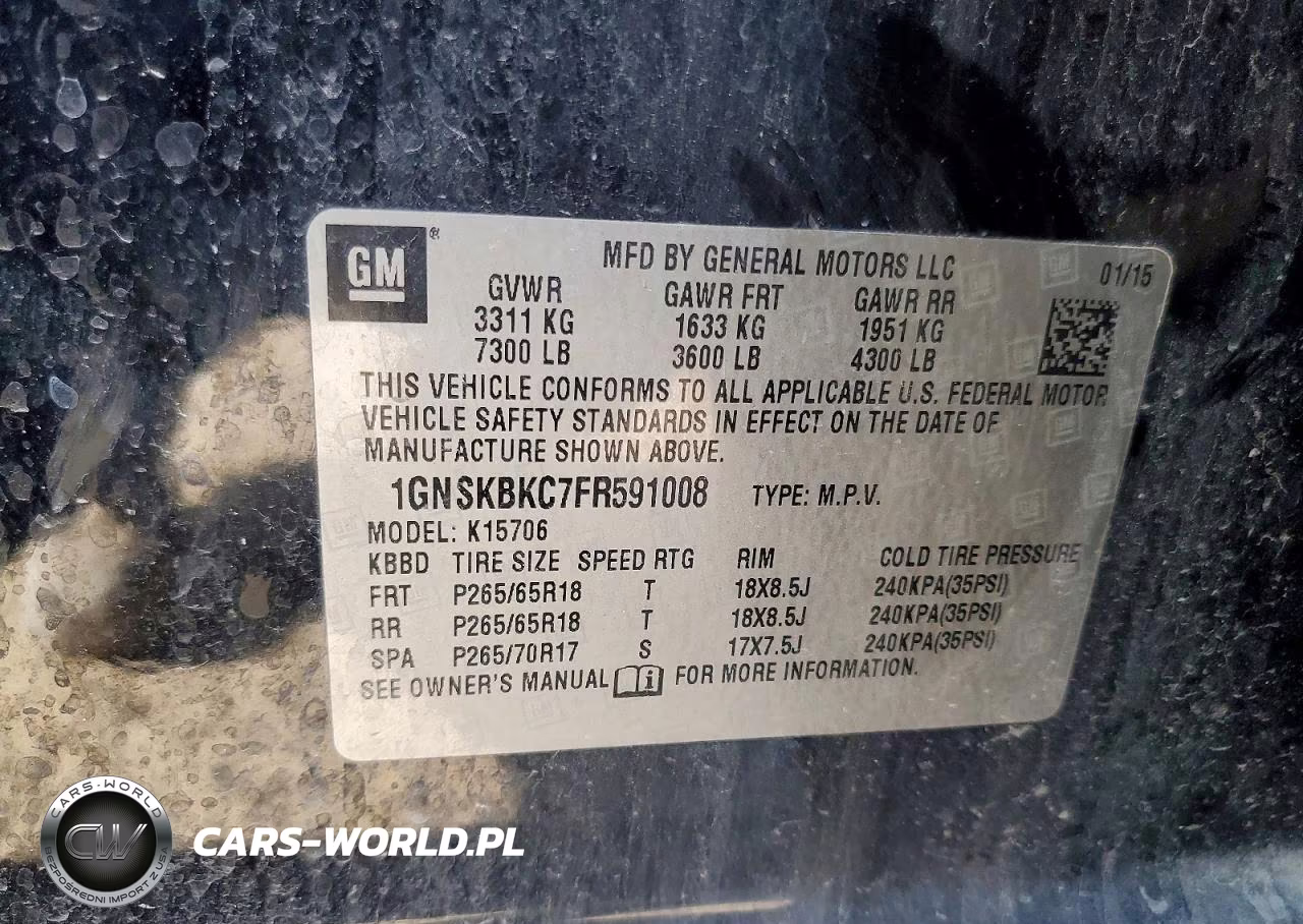 2015 Chevrolet Tahoe 4D Lt VIN:1GNSKBKC7FR591008 - 13