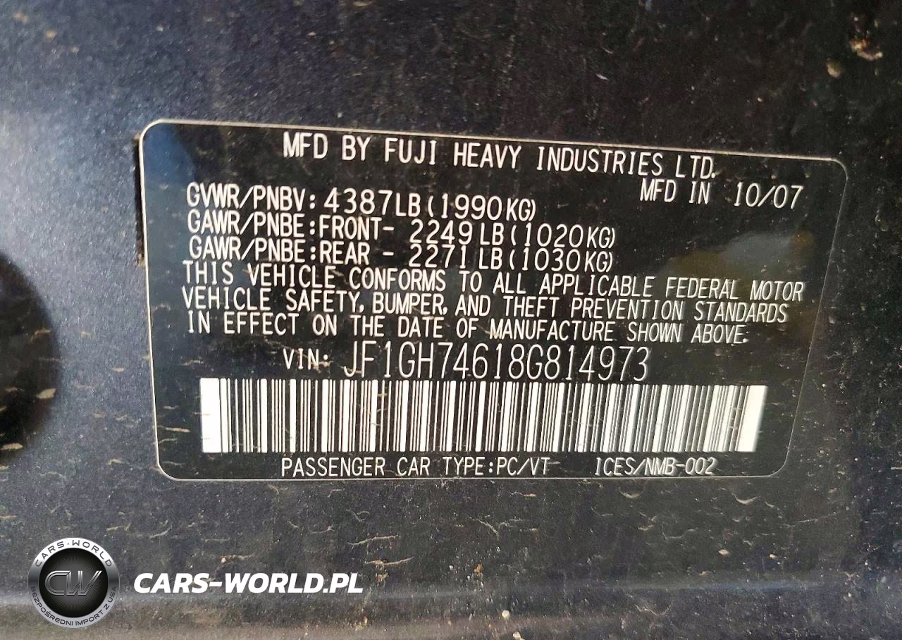2008 Subaru Impreza Wrx VIN:JF1GH74618G814973 - 12