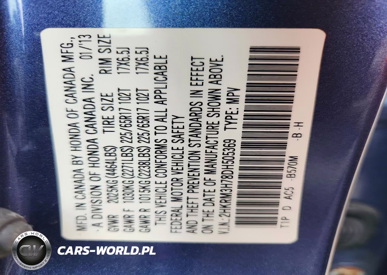 2013 Honda Cr-V Exl VIN:2HKRM3H78DH505369 - 13