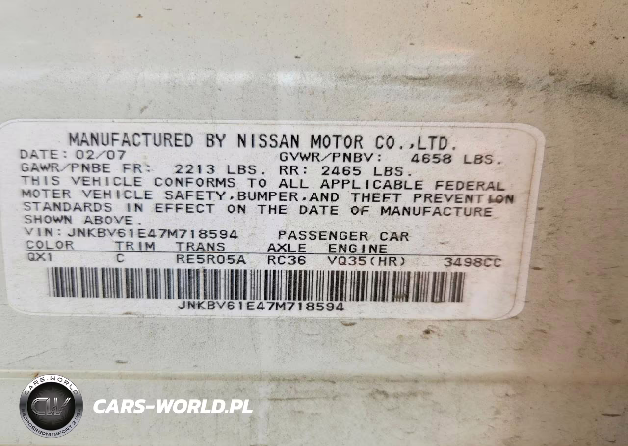 2007 Infiniti G35 VIN:JNKBV61E47M718594 - 12