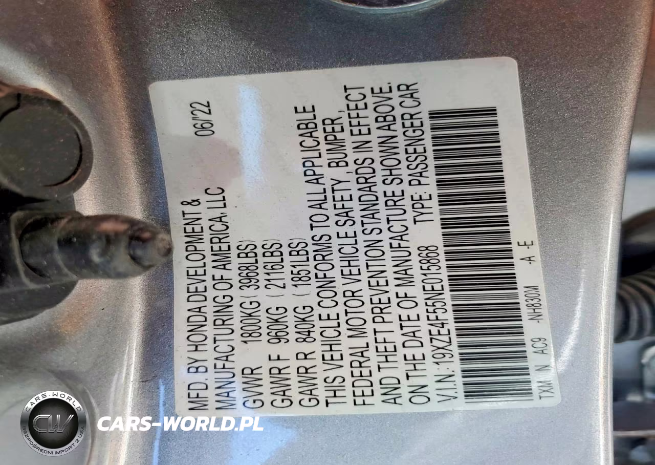 2022 Honda Insight Ex VIN:19XZE4F55NE015868 - 12