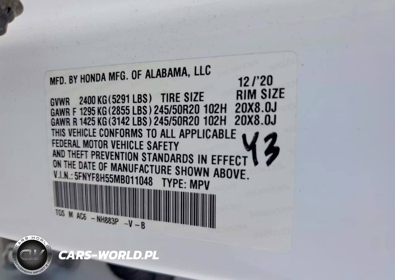 2021 Honda Passport Exl VIN:5FNYF8H55MB011048 - 14