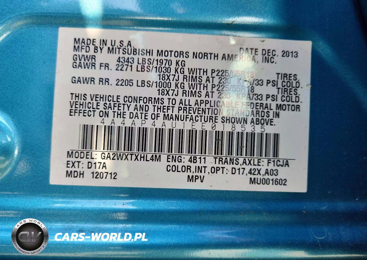 2014 Mitsubishi Outlander Sport Se VIN:4A4AP4AU1EE018535 - 13