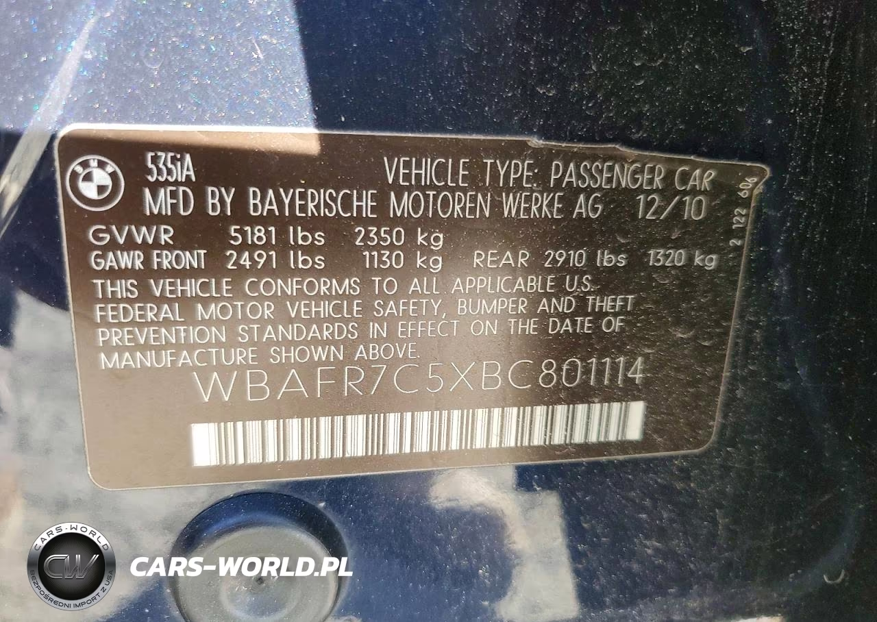 2011 BMW 535 I VIN:WBAFR7C5XBC801114 - 12
