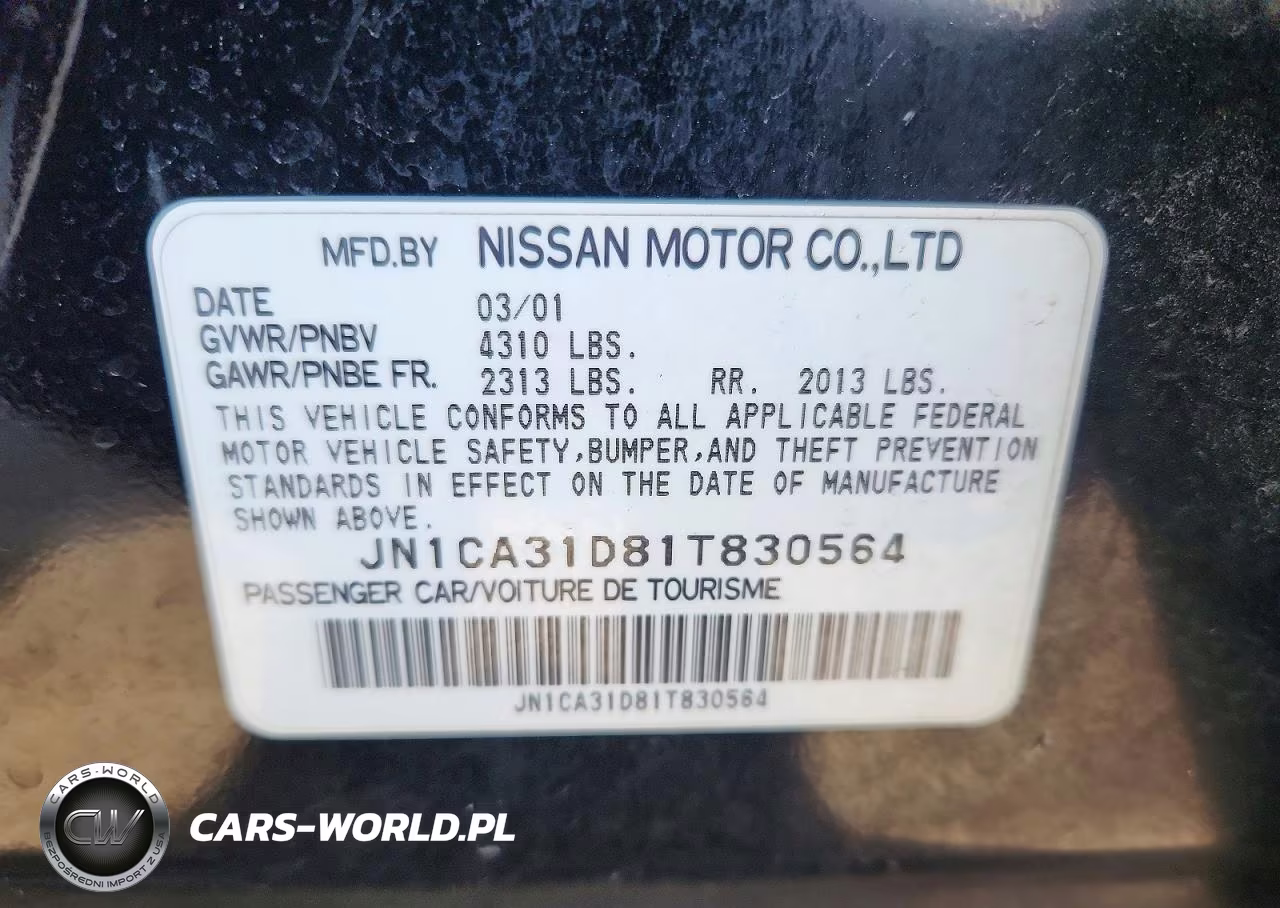 2001 Nissan Maxima Gxe VIN:JN1CA31D81T830564 - 12