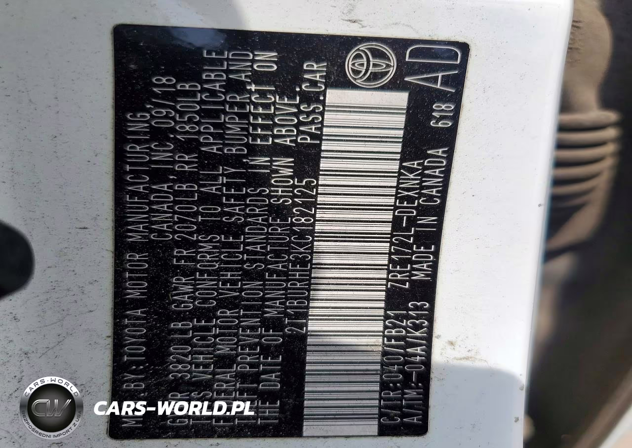 2019 Toyota Corolla Le VIN:2T1BURHE3KC182125 - 12