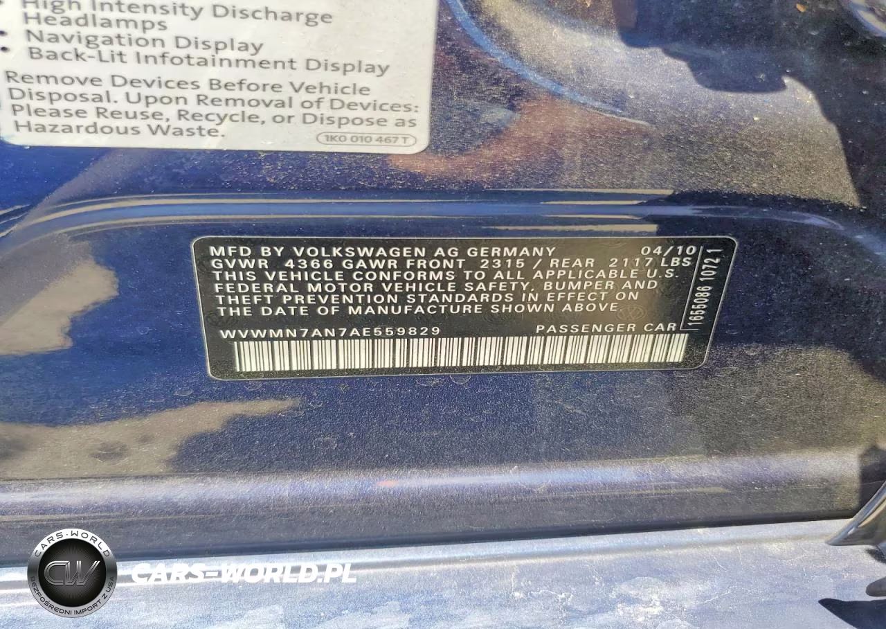 2010 Volkswagen Cc Sport VIN:WVWMN7AN7AE559829 - 12