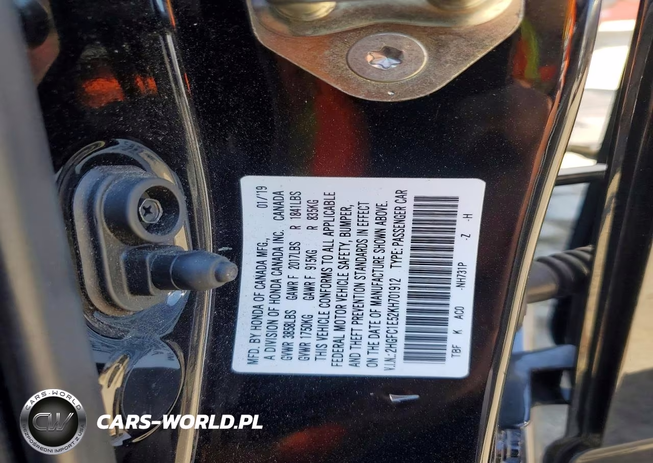 2019 Honda Civic Si VIN:2HGFC1E52KH701912 - 12