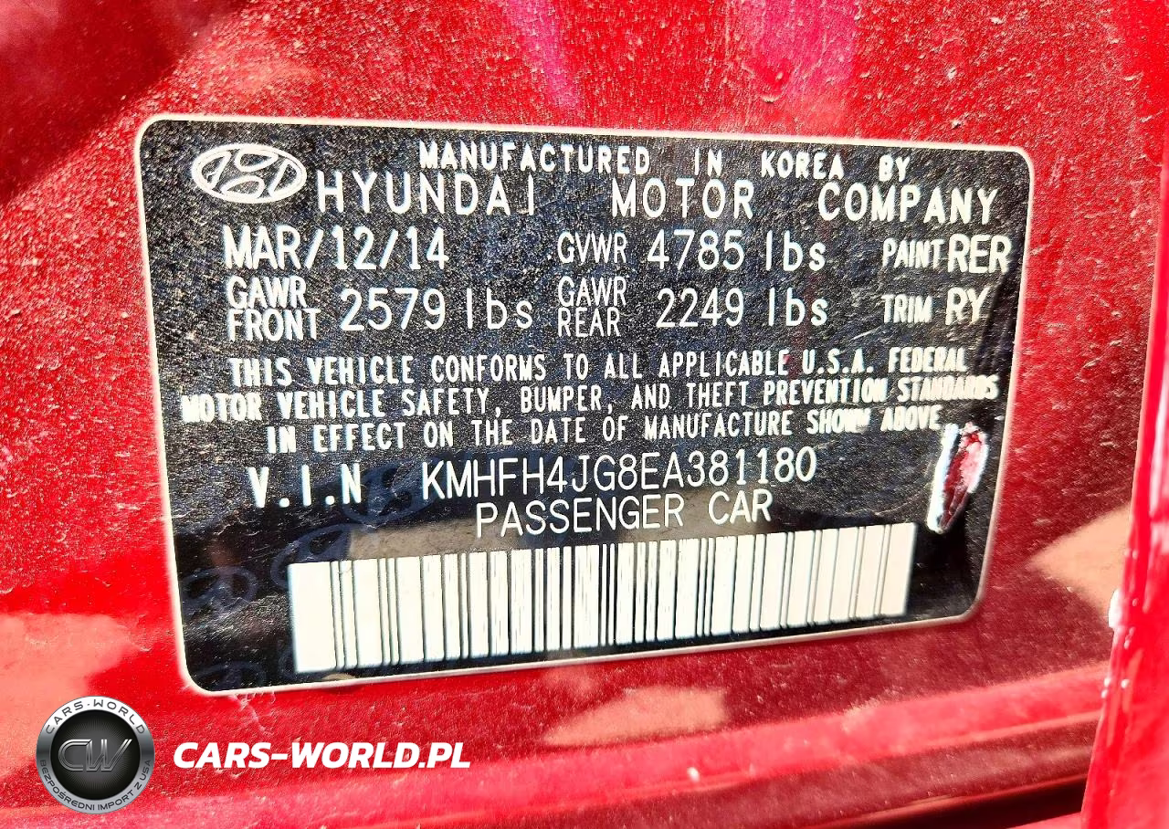 2014 Hyundai Azera Limited VIN:KMHFH4JG8EA381180 - 12