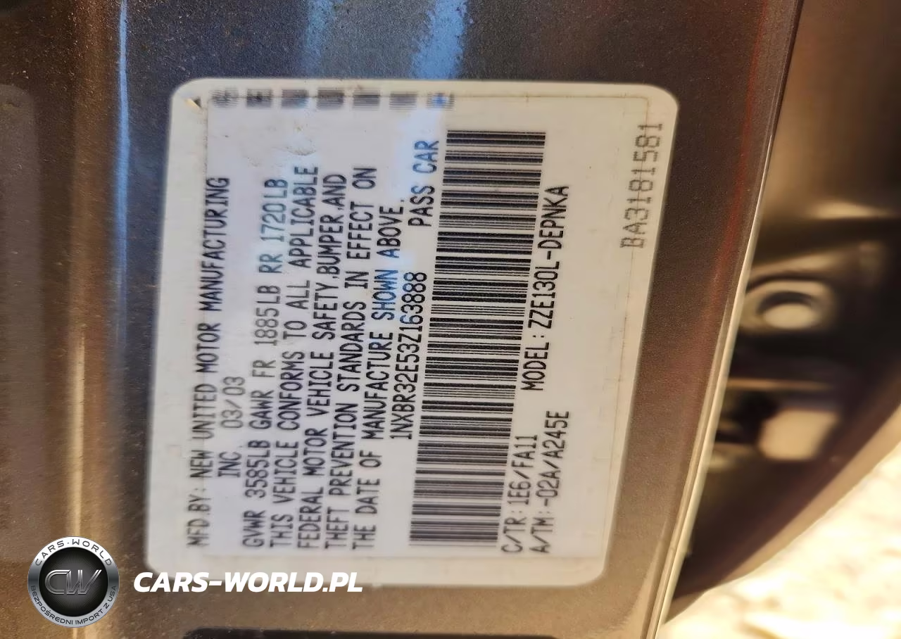 2003 Toyota Corolla Le VIN:1NXBR32E53Z163888 - 13