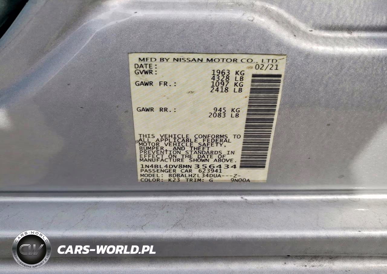 2021 Nissan Altima Sv VIN:1N4BL4DV8MN356434 - 12
