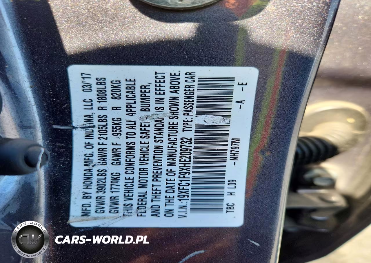 2017 Honda Civic Touring VIN:19XFC1F9XHE209732 - 12