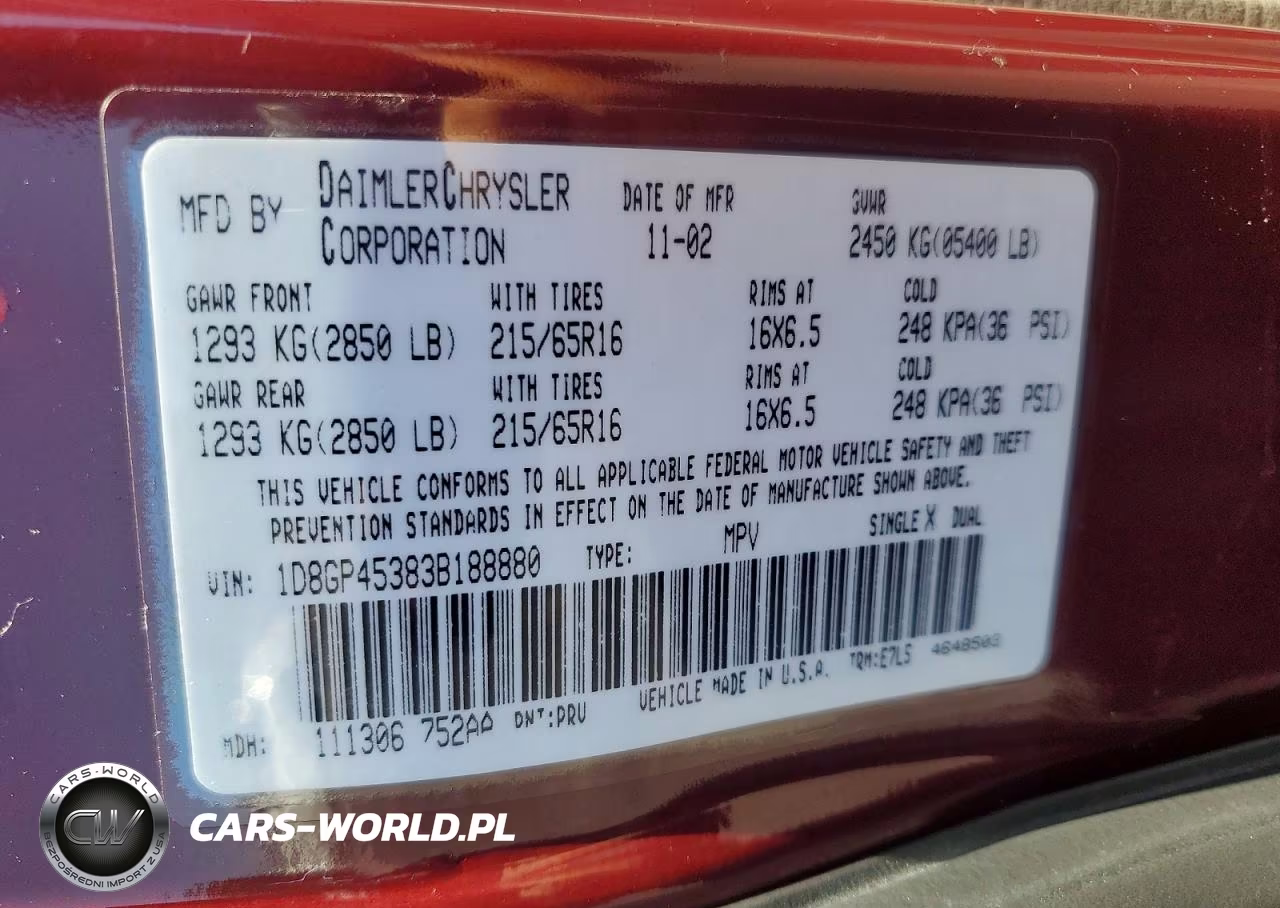 2003 Dodge Caravan Sport VIN:1D8GP45383B188880 - 13