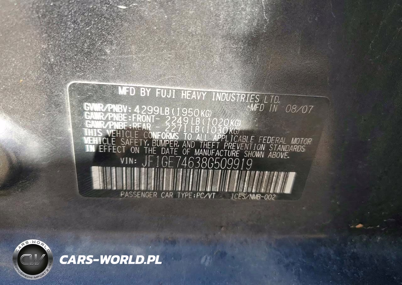 2008 Subaru Impreza Wrx VIN:JF1GE74638G509919 - 12