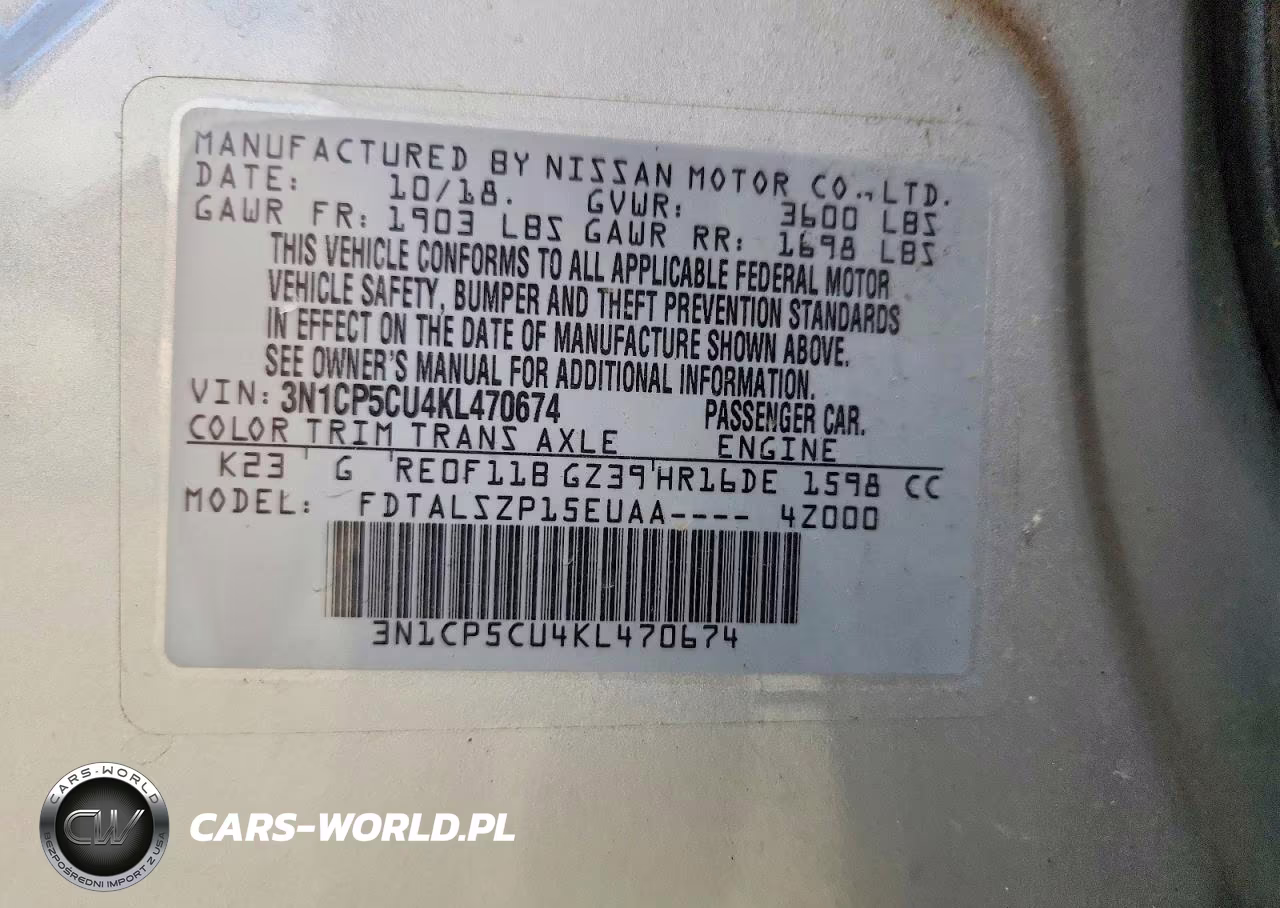 2019 Nissan Kicks Sv VIN:3N1CP5CU4KL470674 - 13