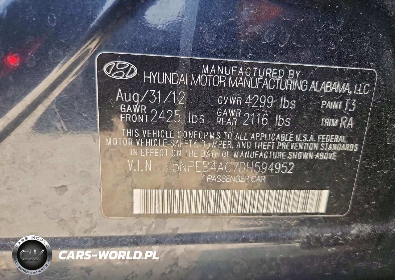 2013 Hyundai Sonata Gls VIN:5NPEB4AC7DH594952 - 12