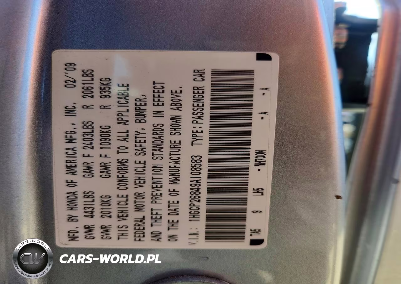 2009 Honda Accord Exl VIN:1HGCP26849A108583 - 12