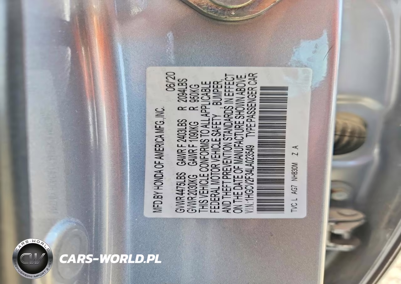2020 Honda Accord Sport 2.0T VIN:1HGCV2F34LA023549 - 12