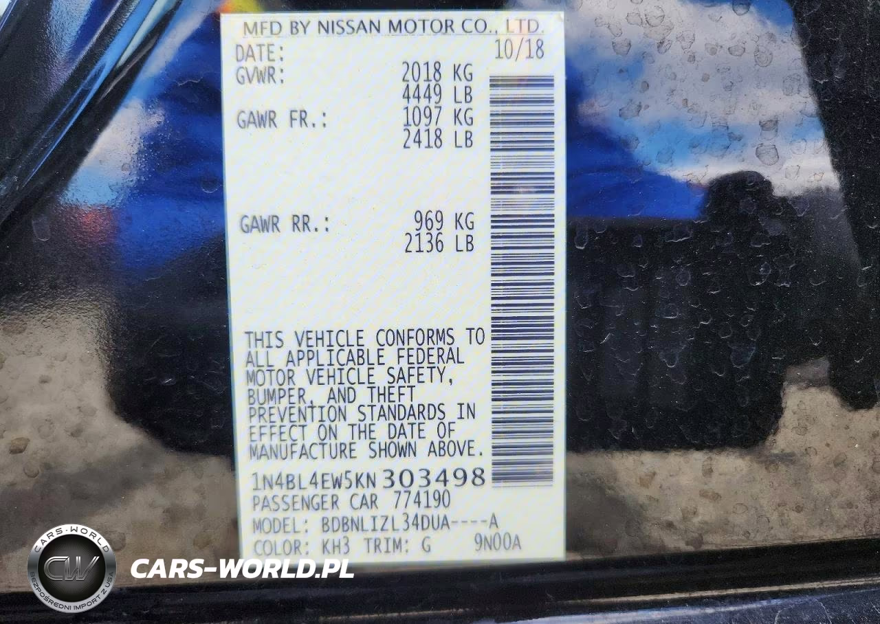 2019 Nissan Altima Sl VIN:1N4BL4EW5KN303498 - 13