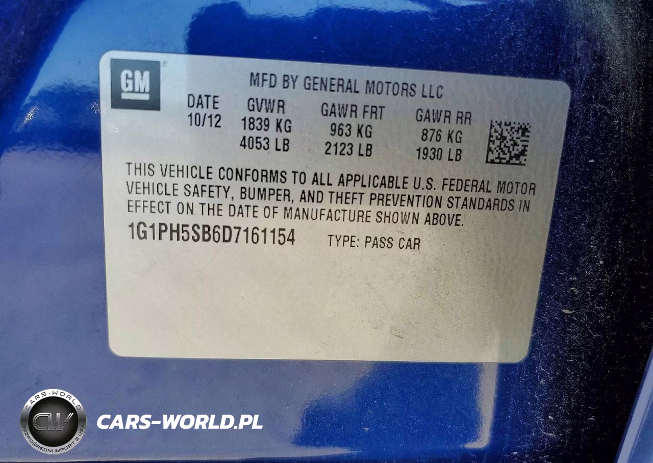 2013 Chevrolet Cruze Eco VIN:1G1PH5SB6D7161154 - 12