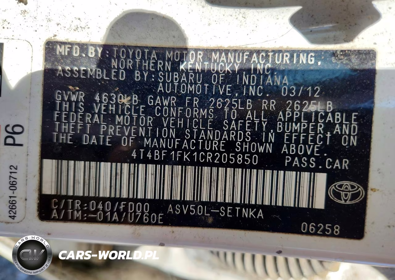 2012 Toyota Camry Le VIN:4T4BF1FK1CR205850 - 12