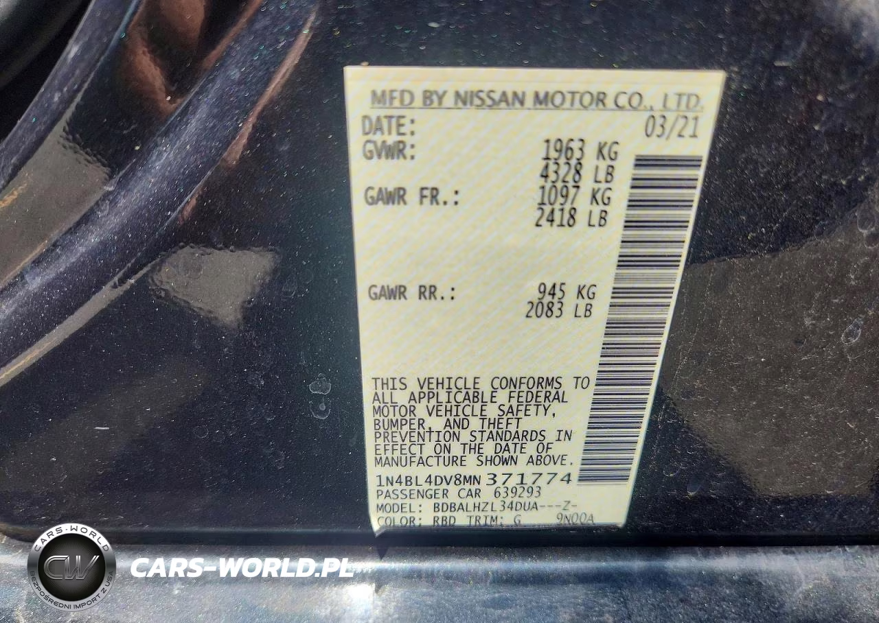 2021 Nissan Altima Sv VIN:1N4BL4DV8MN371774 - 12