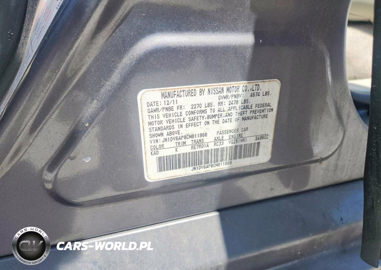 2012 Infiniti G25 Sedan Base VIN:JN1DV6AP8CM811868 - 12