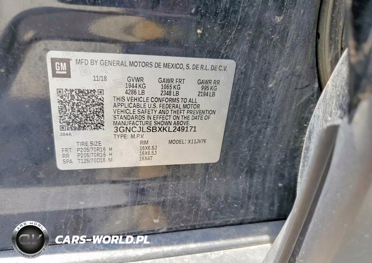 2019 Chevrolet Trax 1Lt VIN:3GNCJLSBXKL249171 - 12