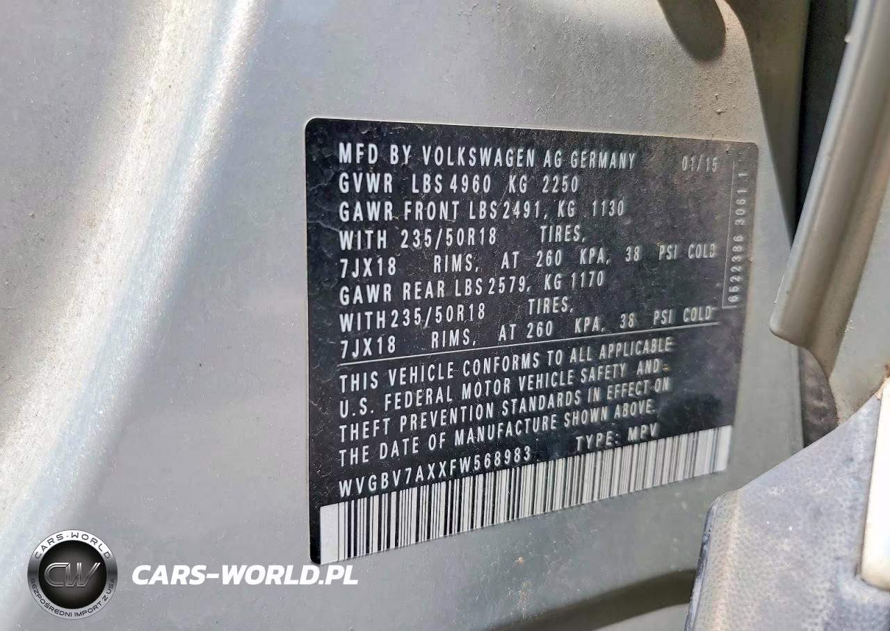 2015 Volkswagen Tiguan VIN:WVGBV7AXXFW568983 - 12