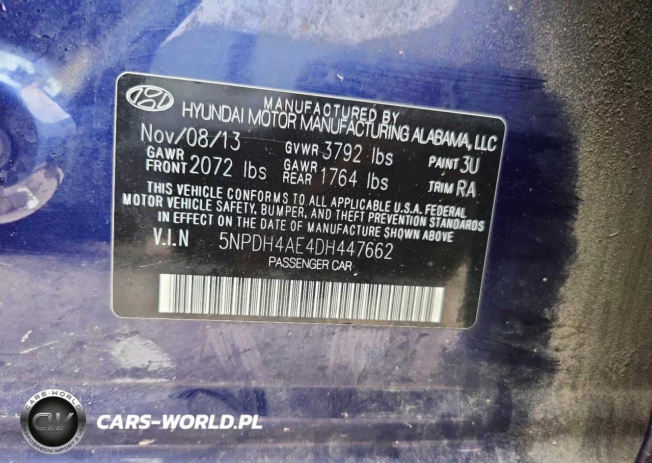 2013 Hyundai Elantra Gls VIN:5NPDH4AE4DH447662 - 13