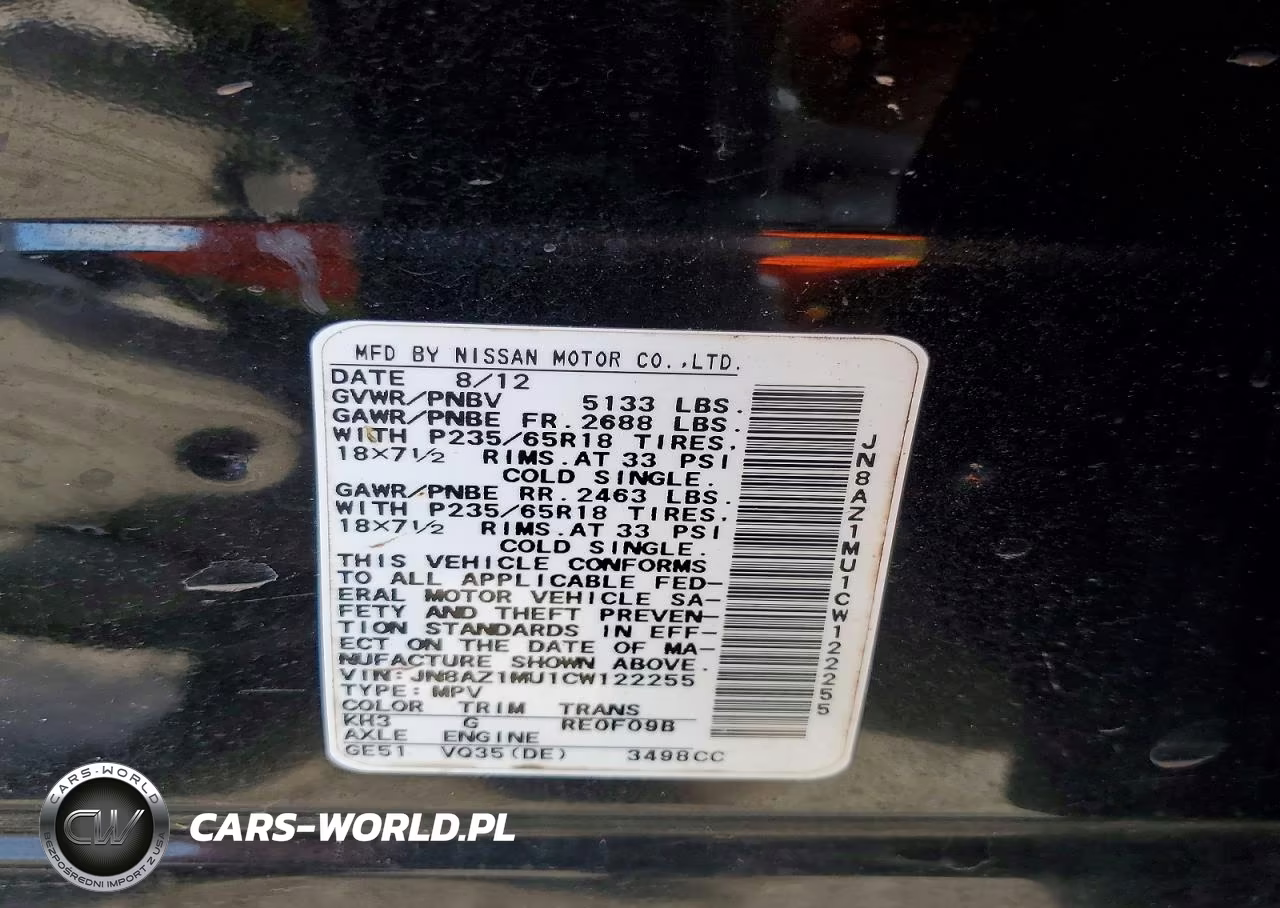 2012 Nissan Murano S VIN:JN8AZ1MU1CW122255 - 13
