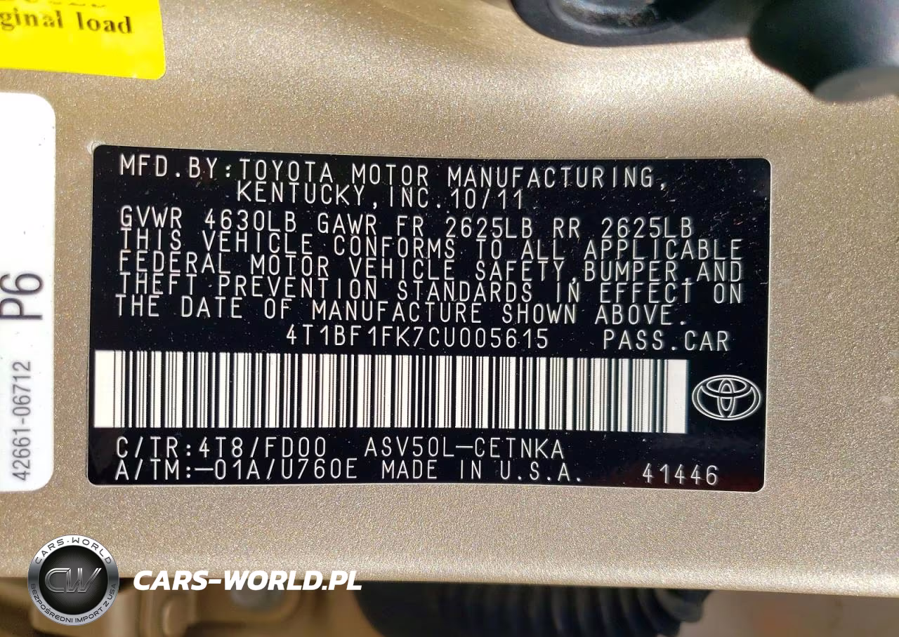 2012 Toyota Camry VIN:4T1BF1FK7CU005615 - 12