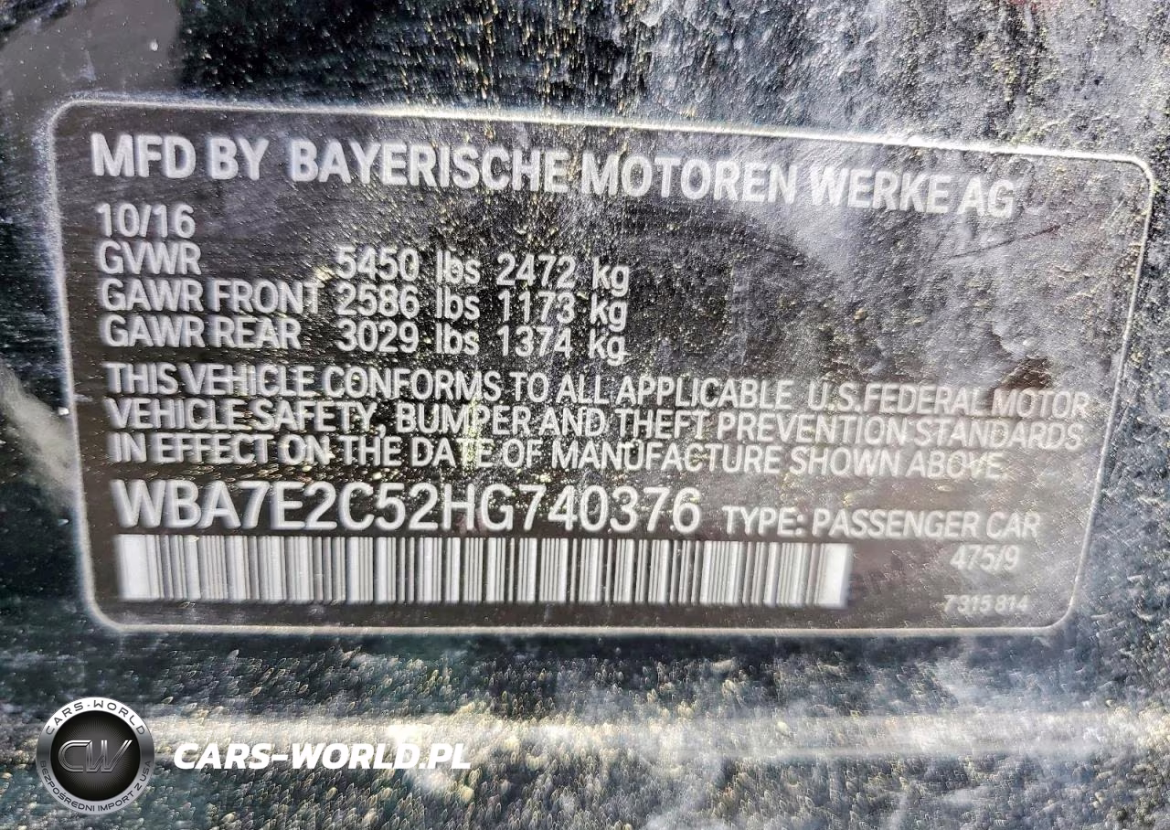 2017 BMW 740 I VIN:WBA7E2C52HG740376 - 12