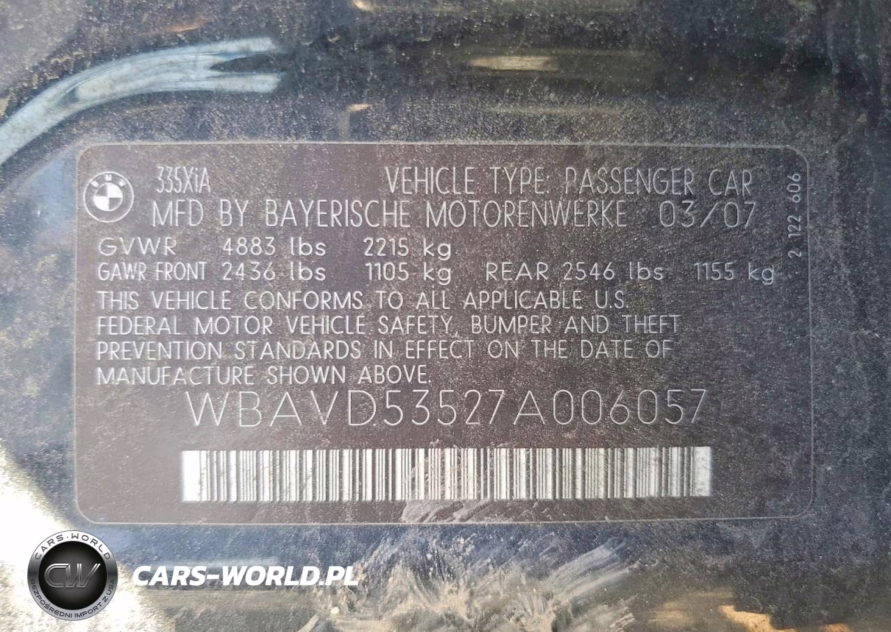 2007 BMW 335 Xi VIN:WBAVD53527A006057 - 13