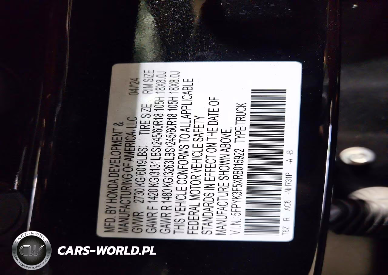 2024 Honda Ridgeline Rtl VIN:5FPYK3F5XRB015922 - 12