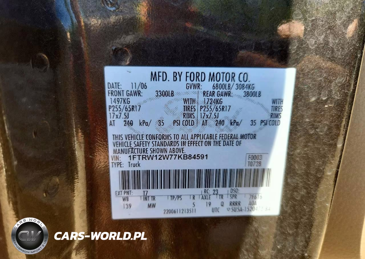 2007 Ford F150 Supercrew VIN:1FTRW12W77KB84591 - 13