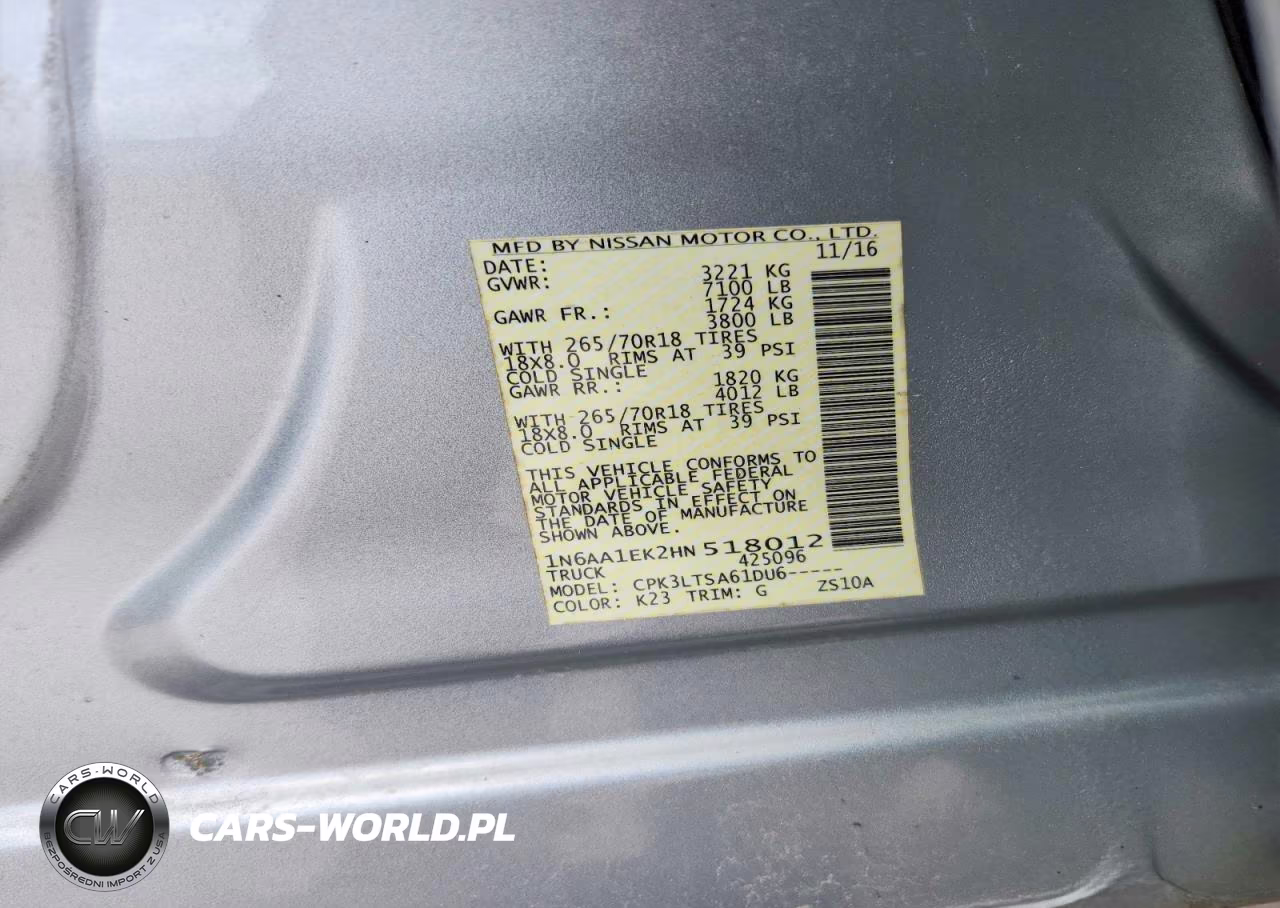 2017 Nissan Titan S VIN:1N6AA1EK2HN518012 - 13