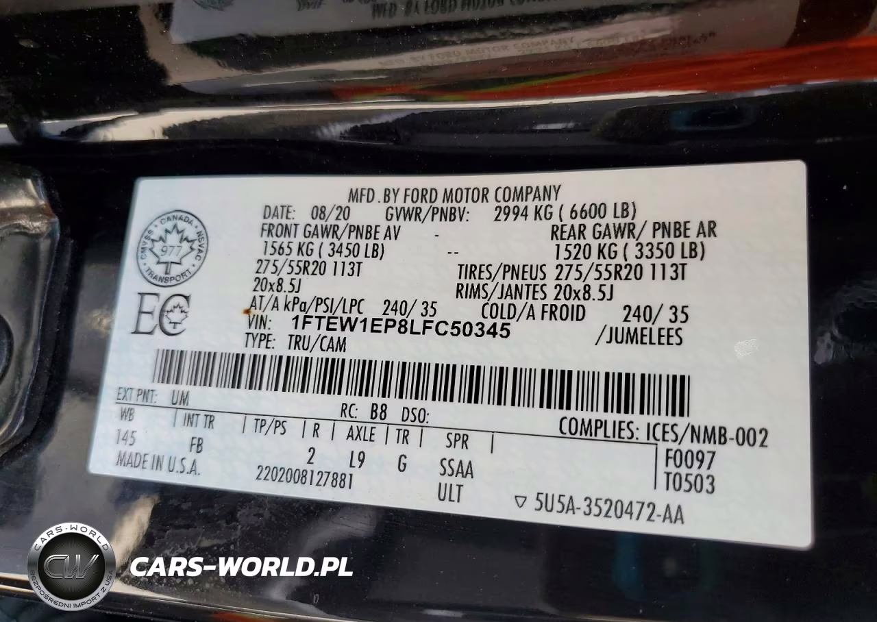 2020 Ford F150 Supercrew VIN:1FTEW1EP8LFC50345 - 13