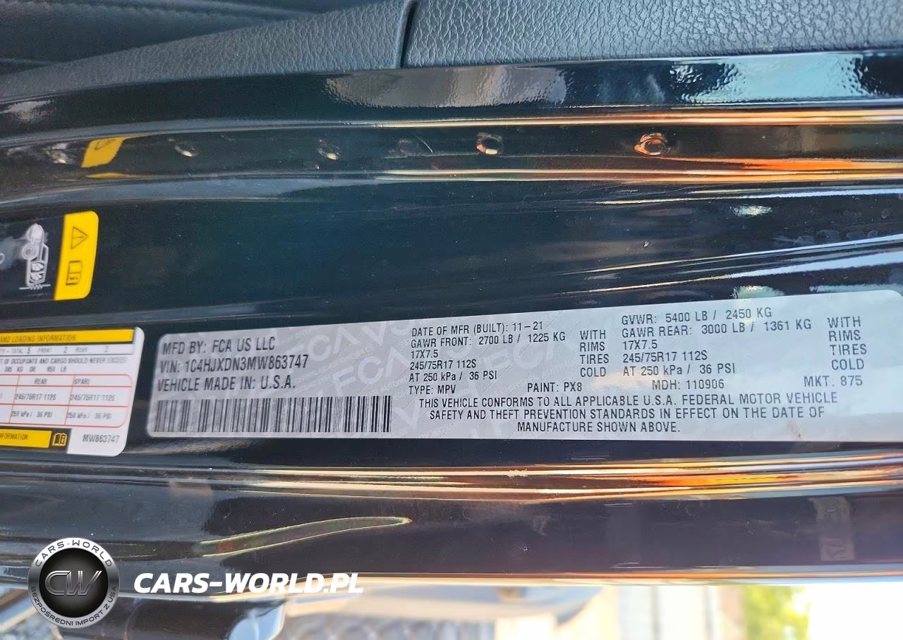 2021 Jeep Wrangler Unlimited Sport VIN:1C4HJXDN3MW863747 - 8