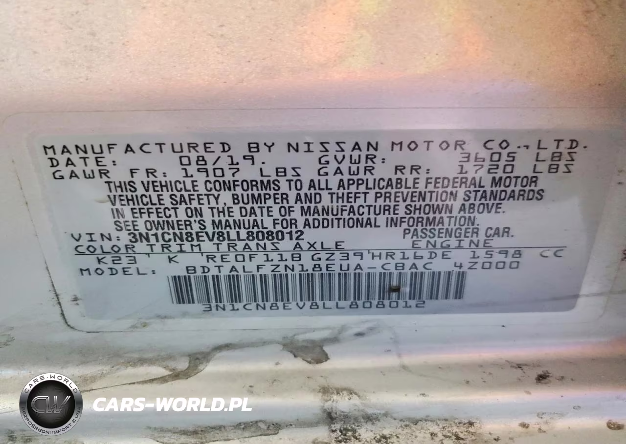 2020 Nissan Versa Sv VIN:3N1CN8EV8LL808012 - 12