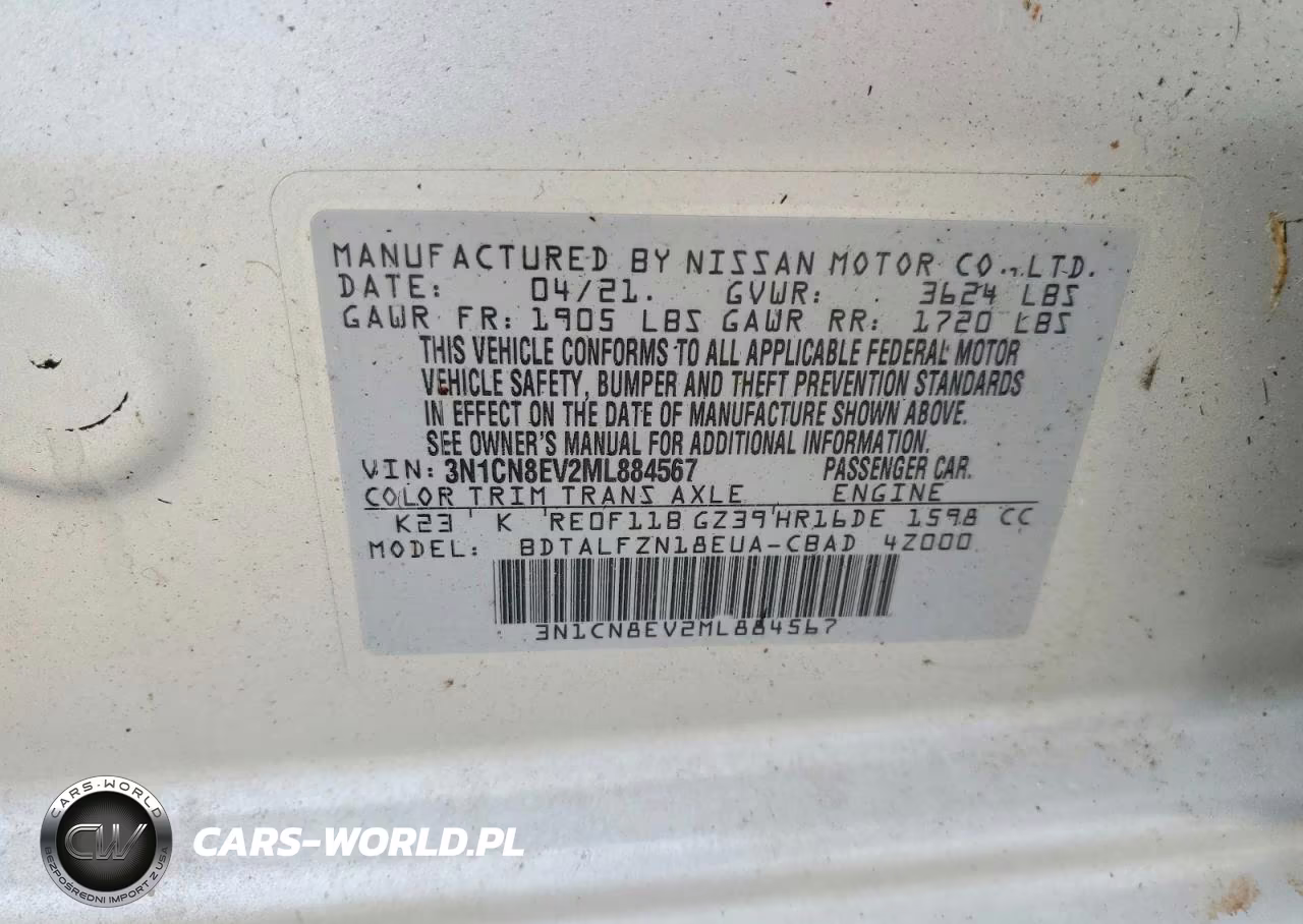 2021 Nissan Versa Sv VIN:3N1CN8EV2ML884567 - 12