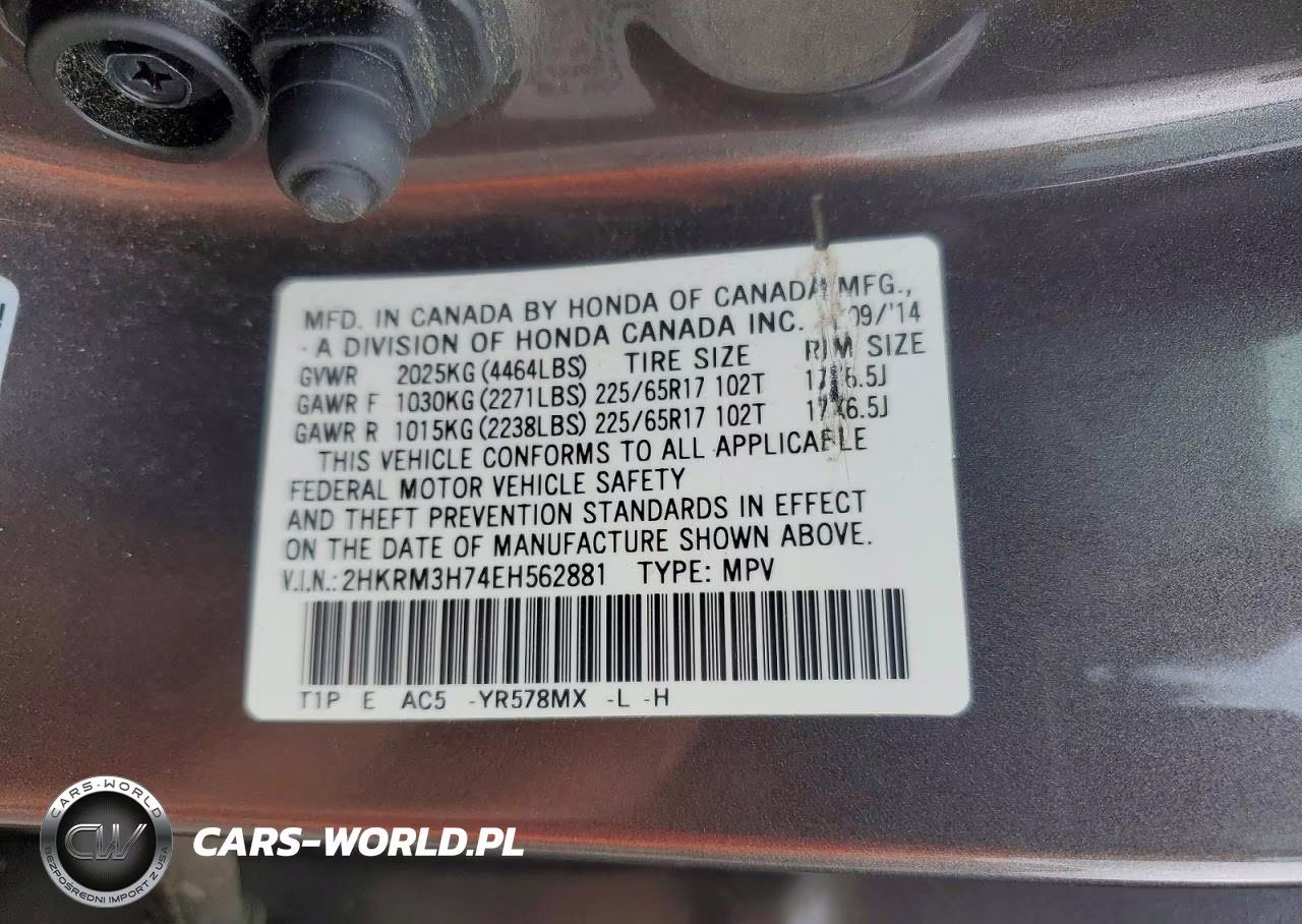 2014 Honda Cr-V Exl VIN:2HKRM3H74EH562881 - 14