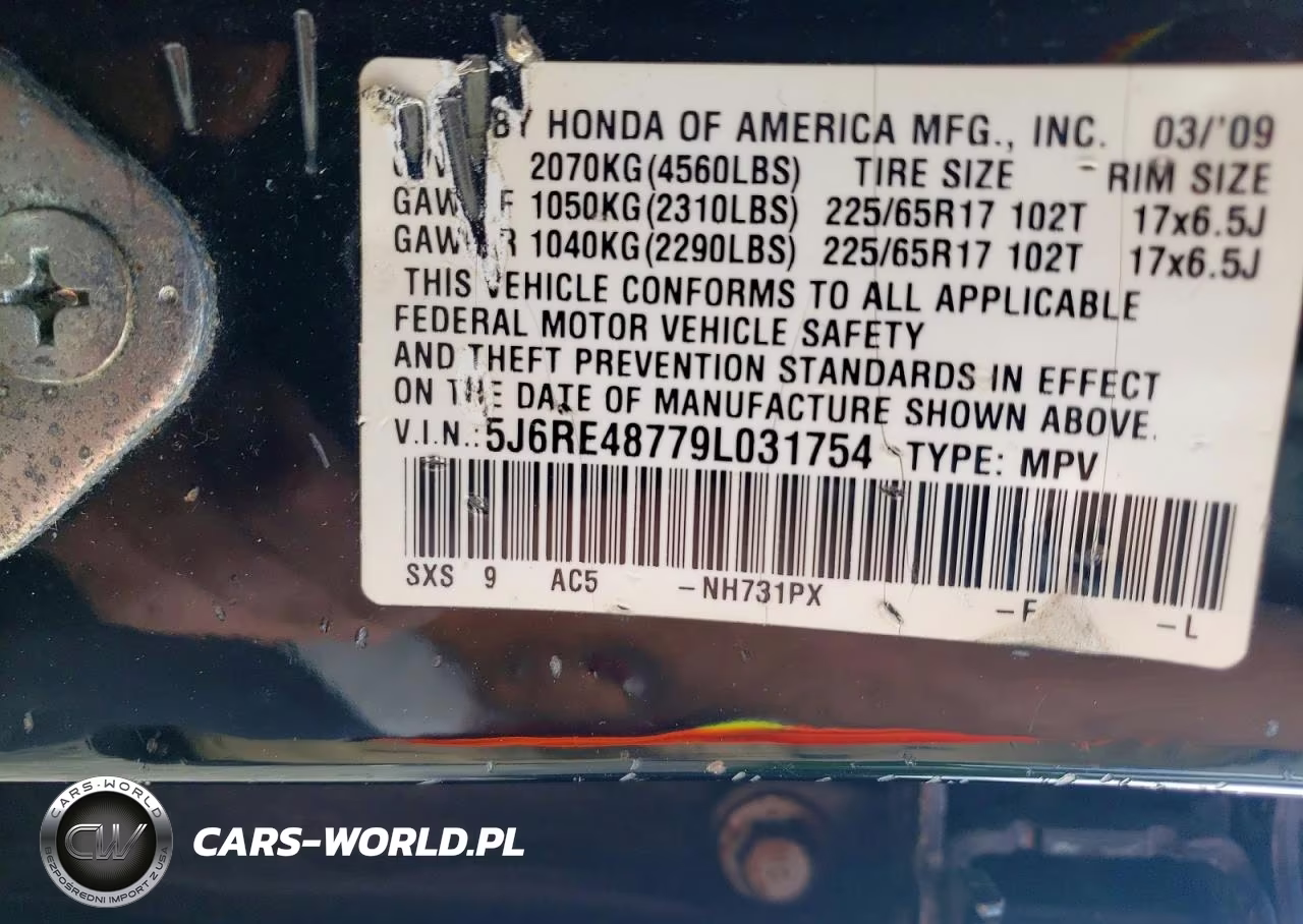2009 Honda Cr-V Exl VIN:5J6RE48779L031754 - 12
