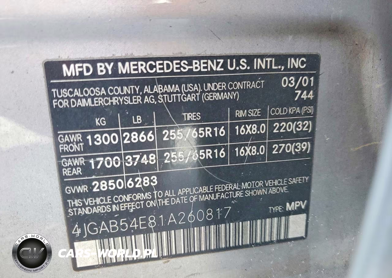 2001 Mercedes-Benz Ml 320 VIN:4JGAB54E81A260817 - 14