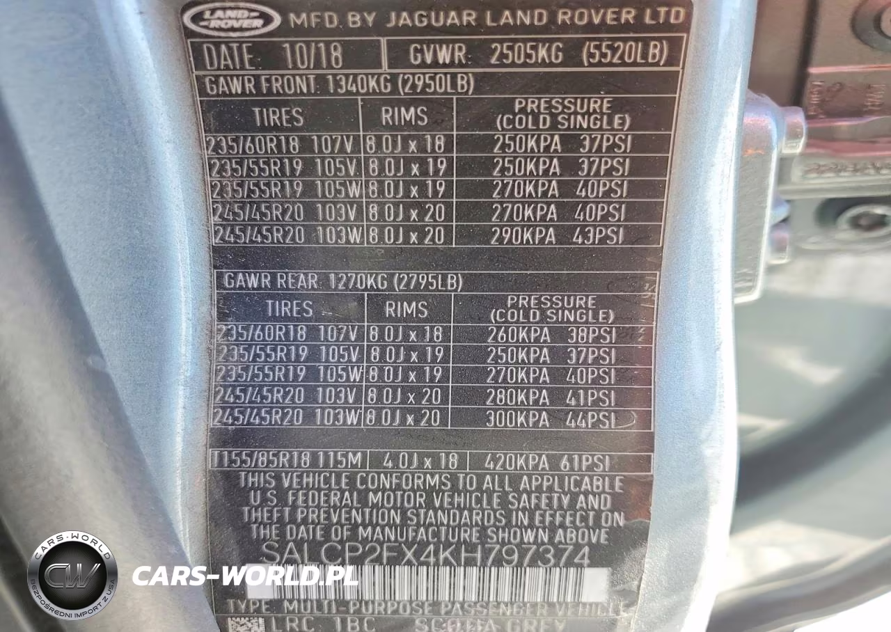 LAND ROVER DISCOVERY VIN:SALCP2FX4KH797374 - 13