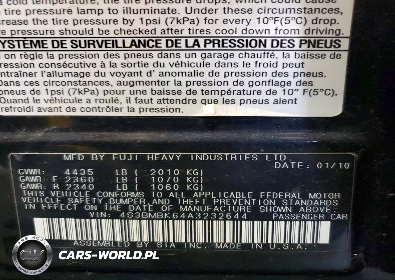 2010 Subaru Legacy 2.5I Limited VIN:4S3BMBK64A3232644 - 12